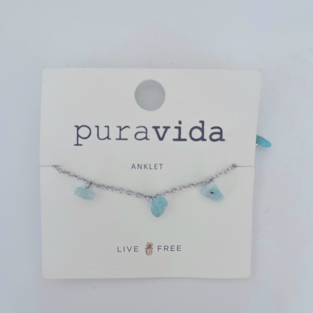 Pura Vida silver anklet bracelet with turquoise NWT